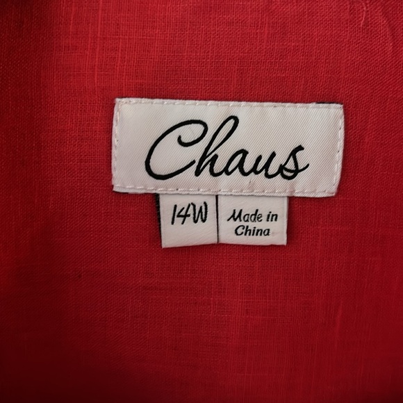 Chaus Dark Pink Button Down Shirt With Collar Long Sleeve 100% Linen Size 14W - Picture 2 of 10